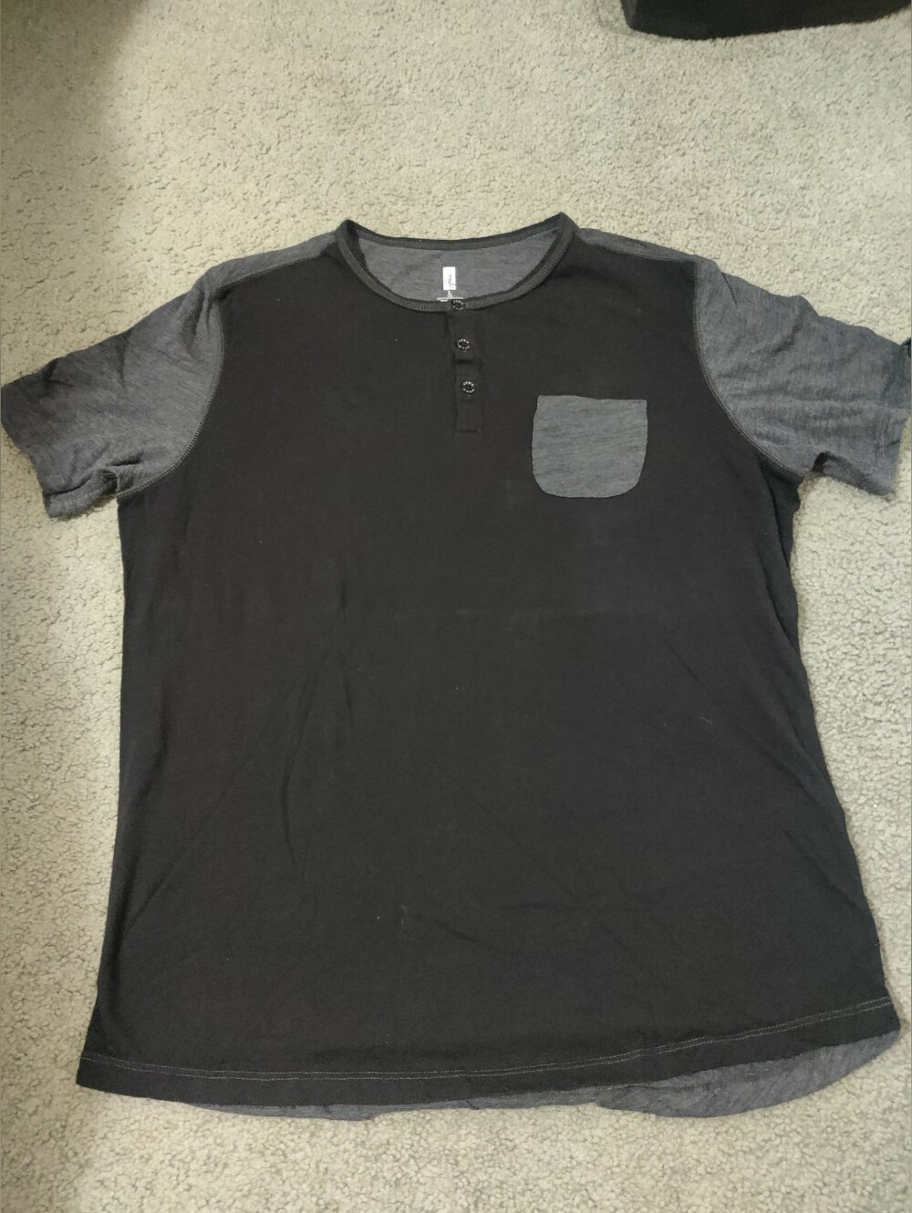 Howe Black Short Sleeve Henley with Gray Sleeves & Pocket